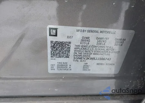 2018 Chevrolet Traverse Premier z USA, uszkodzony, nr VIN 1GNEVJKW5JJ166743